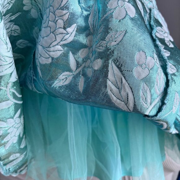 LE CHATEAU GORGEOUS BLUE BROCADE DRESS, SZ. L - Picture 6 of 11